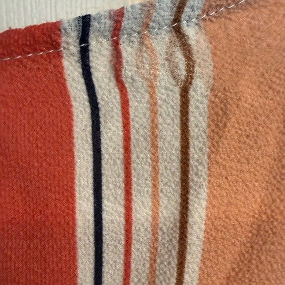 Monteau Striped Tie Front Blouse Womens Large Keyhole Back Short Sleeve Top - Picture 11 of 12